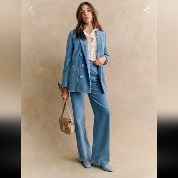 Sezane Michelle 100% Organic Cotton Iceberg Blue Velvet Jacket - Picture 1 of 3